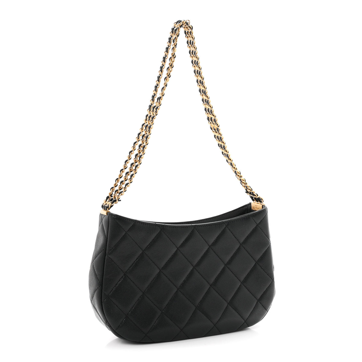 Caviar Quilted Triple Chain Hobo Black