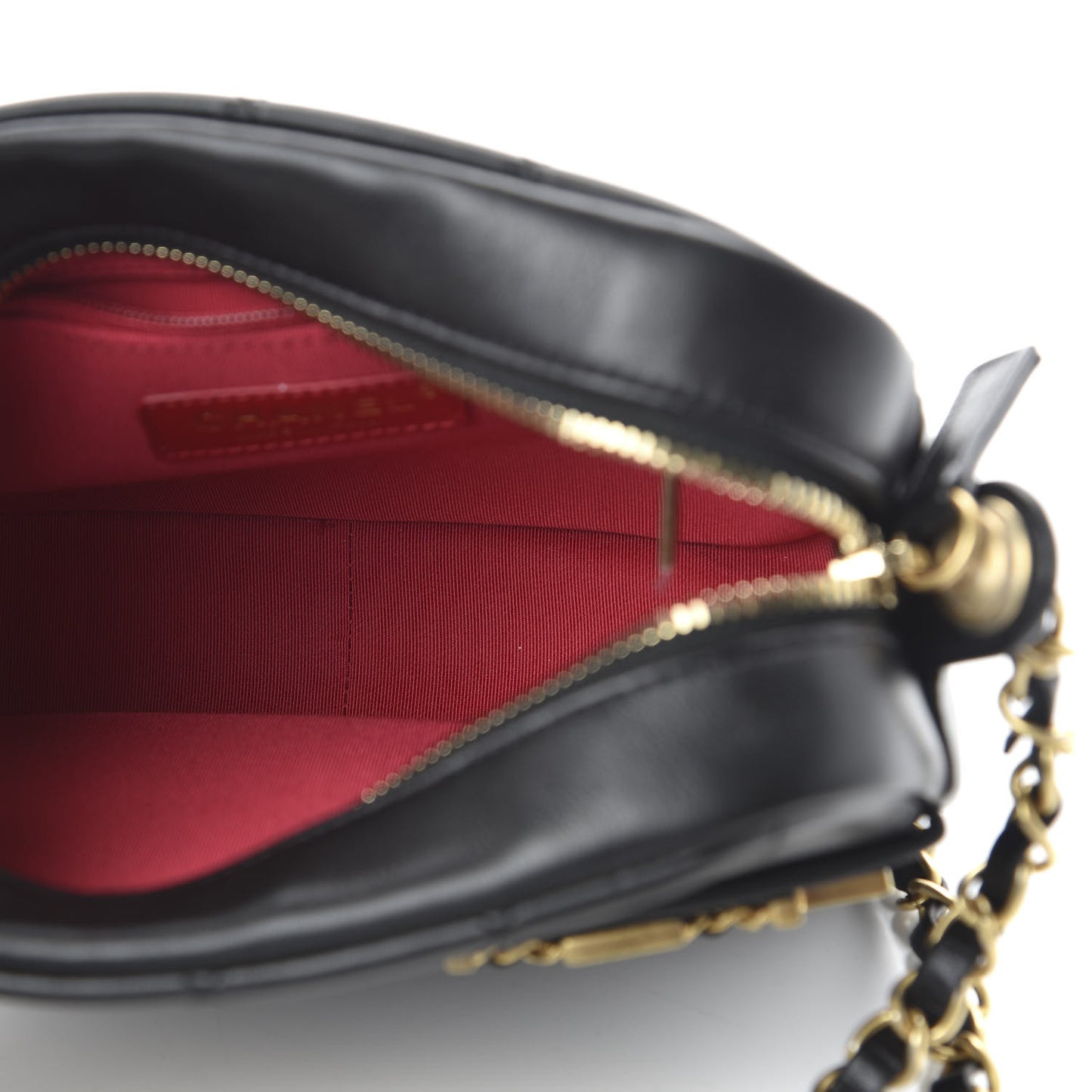 Calfskin Quilted Enchained Camera Case Bag Black