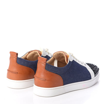 Christian Louboutin Denim Veau Velours Nappa Mens Louis Junior Spikes Flat Sneakers 41 Blue Full Moon Multicolor 4 of 7