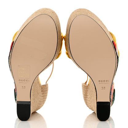 Gucci Metallic Nappa Ophelia Espadrille Platform Wedge Sandals 38 Oro Vecchio 5 of 14