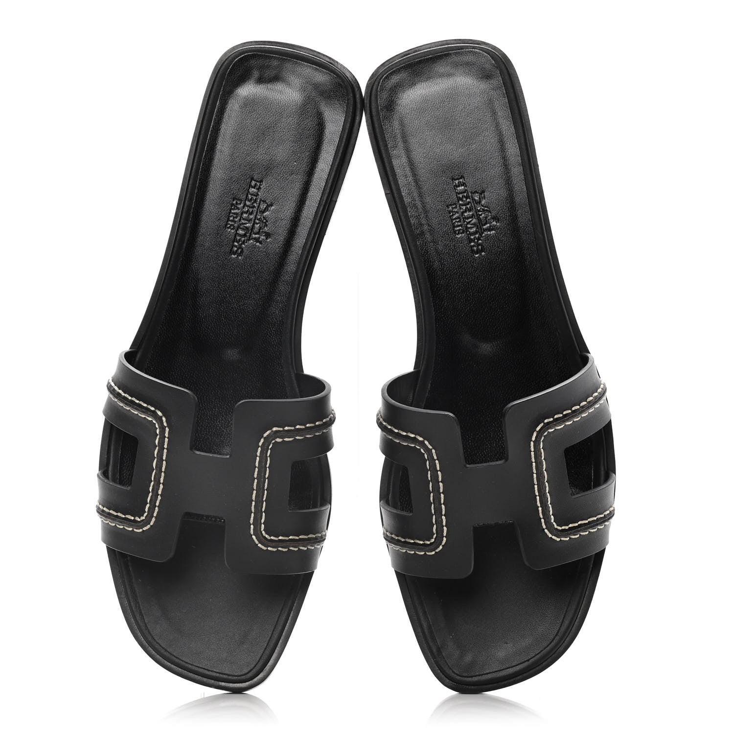 Hermes Calfskin Pique Oran Sandals 36.5 Black 5 of 10