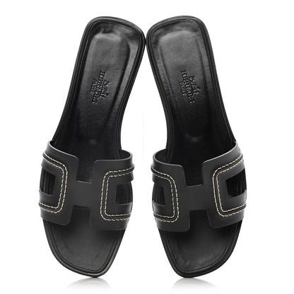 Hermes Calfskin Pique Oran Sandals 36.5 Black 5 of 10