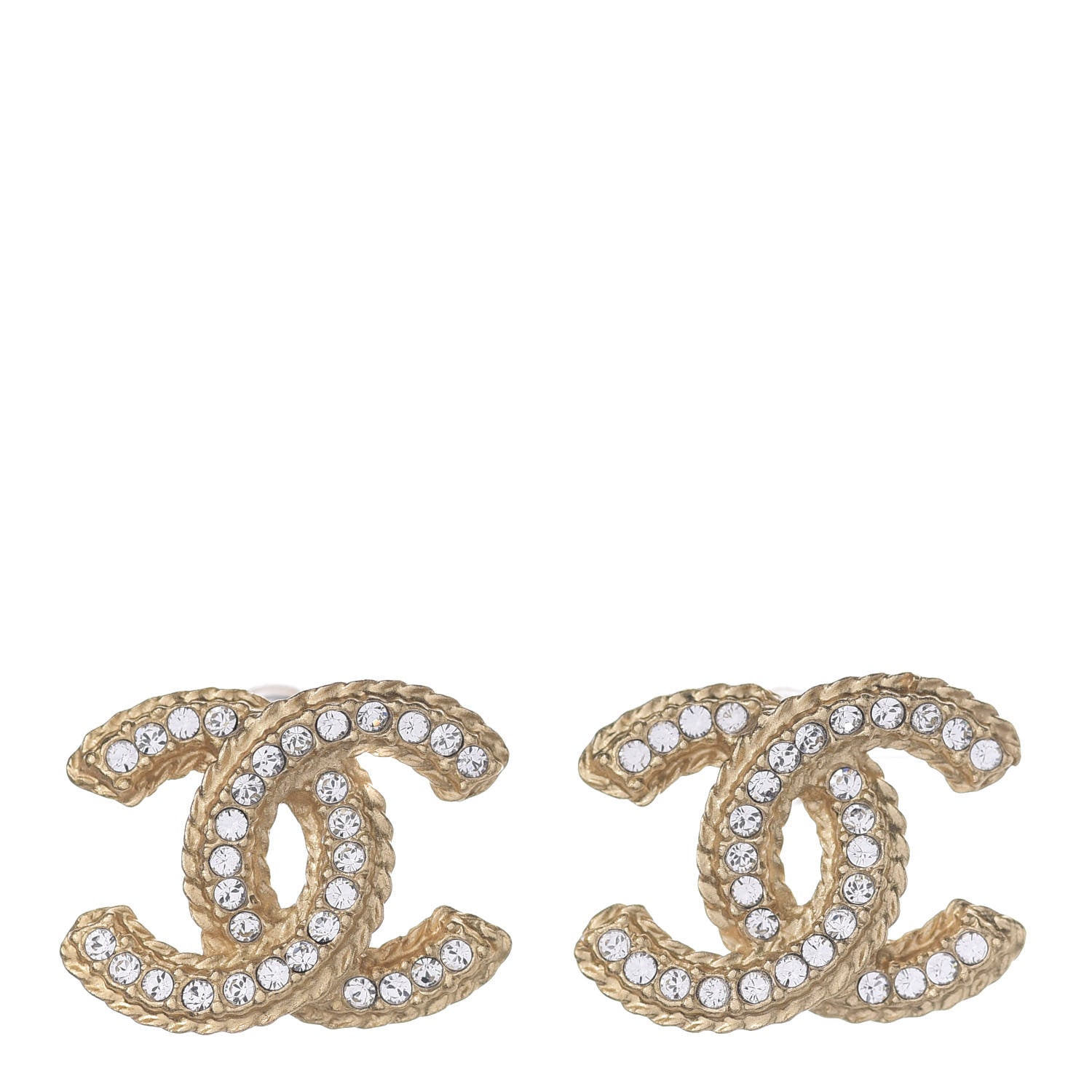 Chanel Crystal 90’s Icon CC Stud Earrings Gold 1 of 3