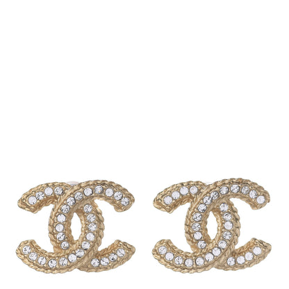 Chanel Crystal 90’s Icon CC Stud Earrings Gold 1 of 3