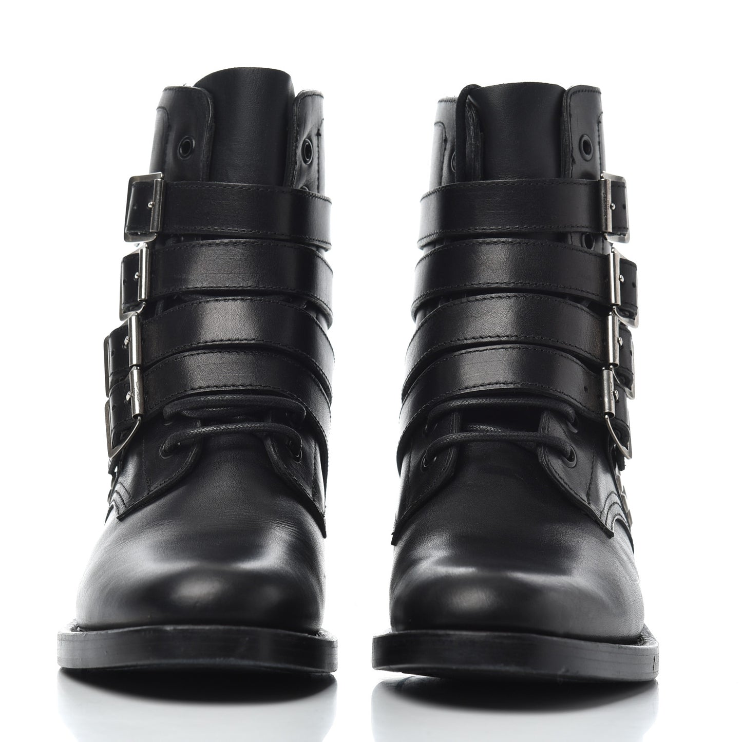Smooth Calfskin Studded Strap Rangers Boots 37.5 Black