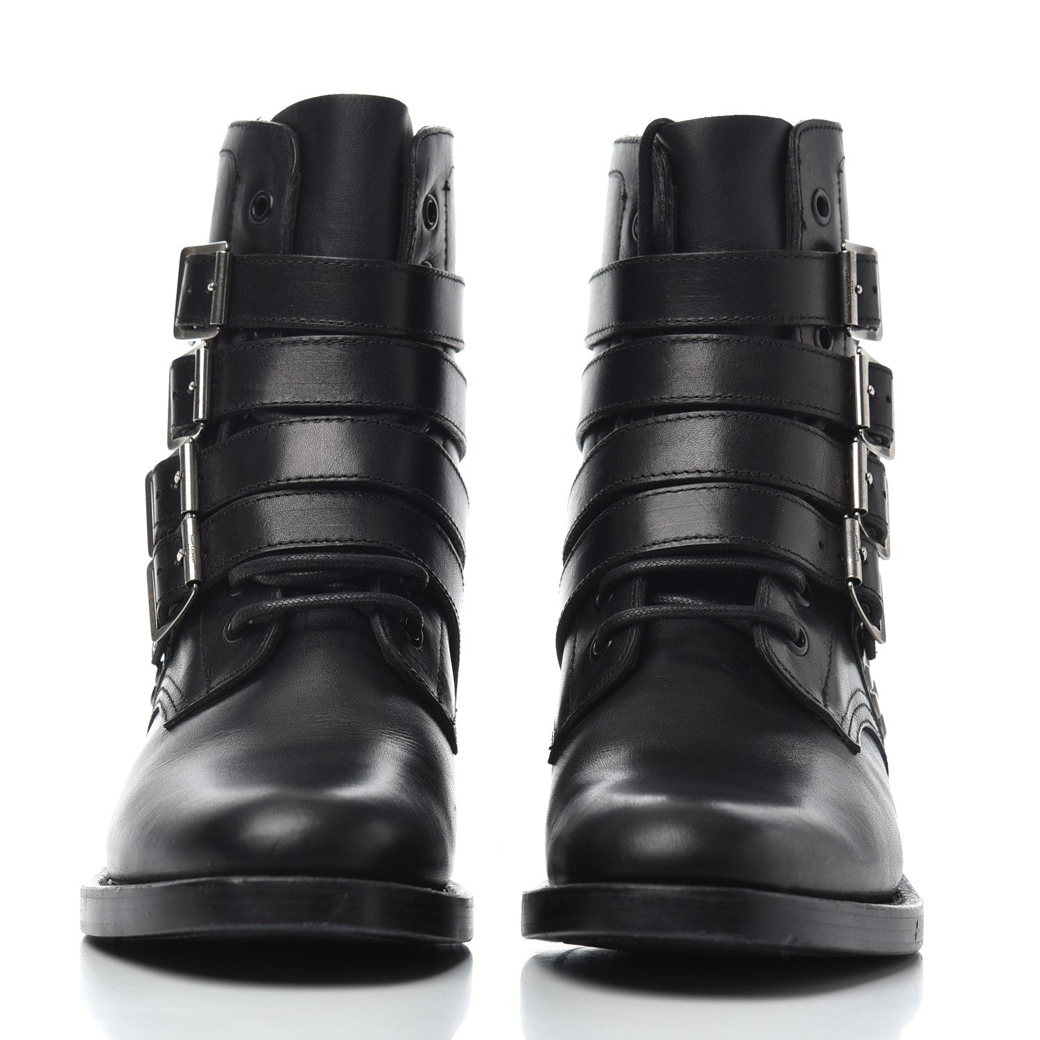 Saint Laurent Smooth Calfskin Studded Strap Rangers Boots 37.5 Black 2 of 16