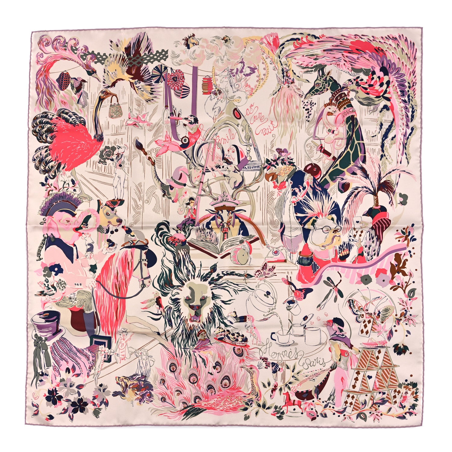 Hermes Emile Et Une Nuit Scarf 90 Rose The Vert Prune 1 of 3