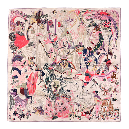 Hermes Emile Et Une Nuit Scarf 90 Rose The Vert Prune 1 of 3