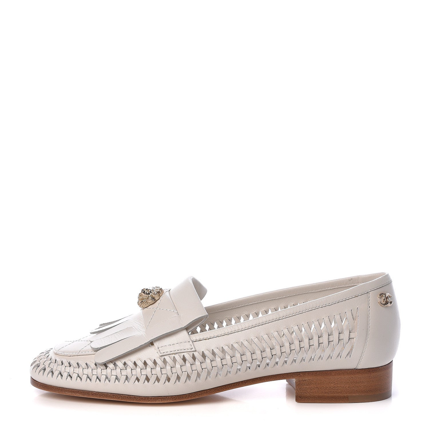 Chanel Lambskin Braided Kangaroo Mocassin Loafers 36 White 1 of 10