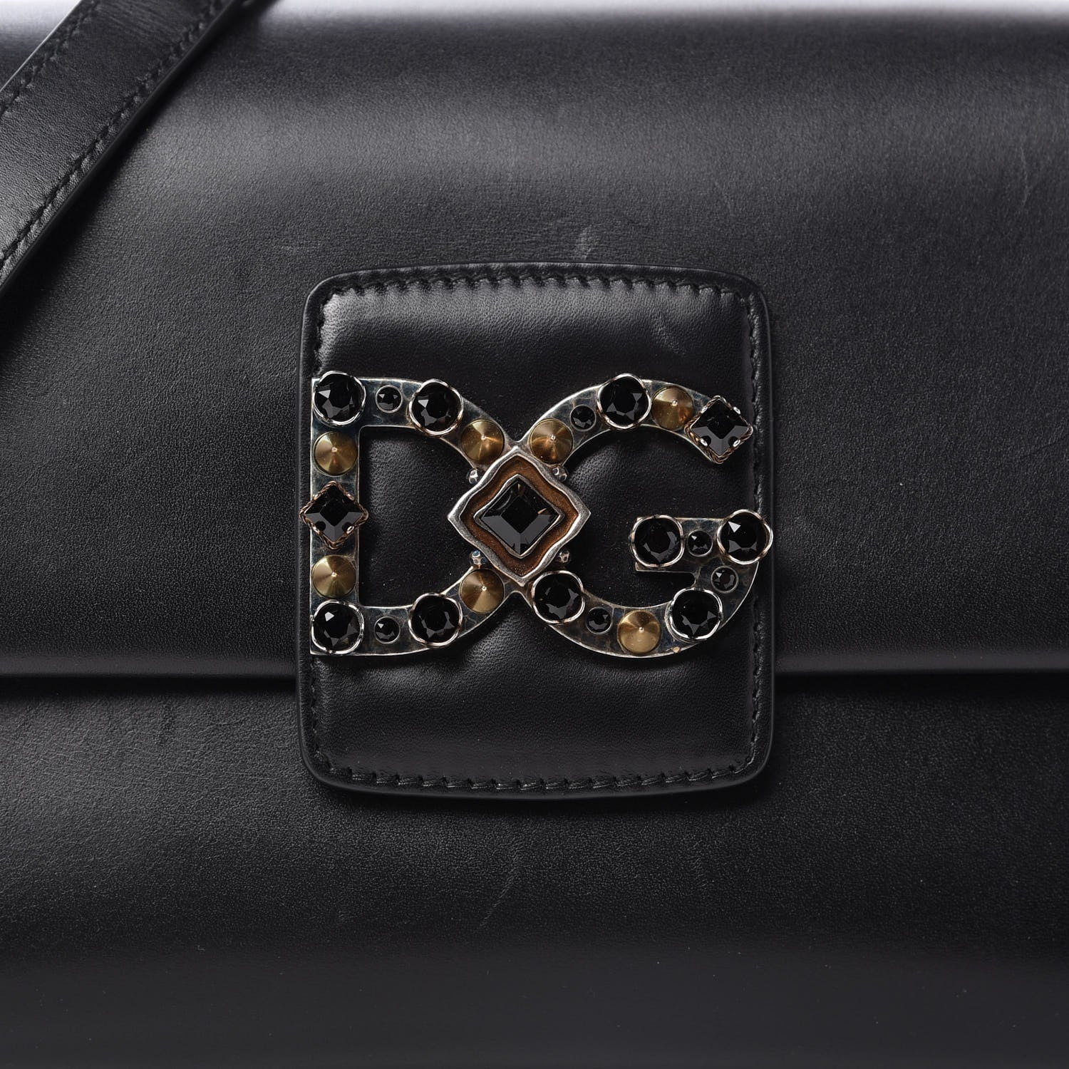 Dolce & Gabbana Nappa Crystal Embellished Millennial Rectangular Shoulder Bag Black 9 of 9