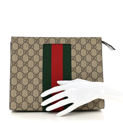 Gucci GG Supreme Monogram Selleria Calfskin Web New Web Cosmetic Case Beige Ebony Cocoa 2 of 7