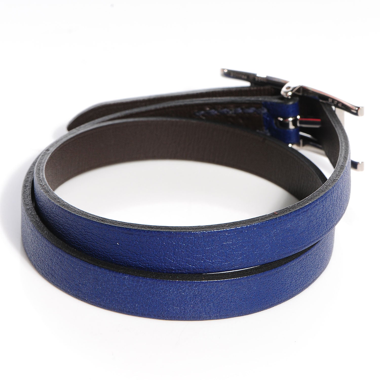 Hermes Swift Chamonix Behapi Double Tour Reversible Bracelet Bleu Sapphire Chocolate XS 3 of 5
