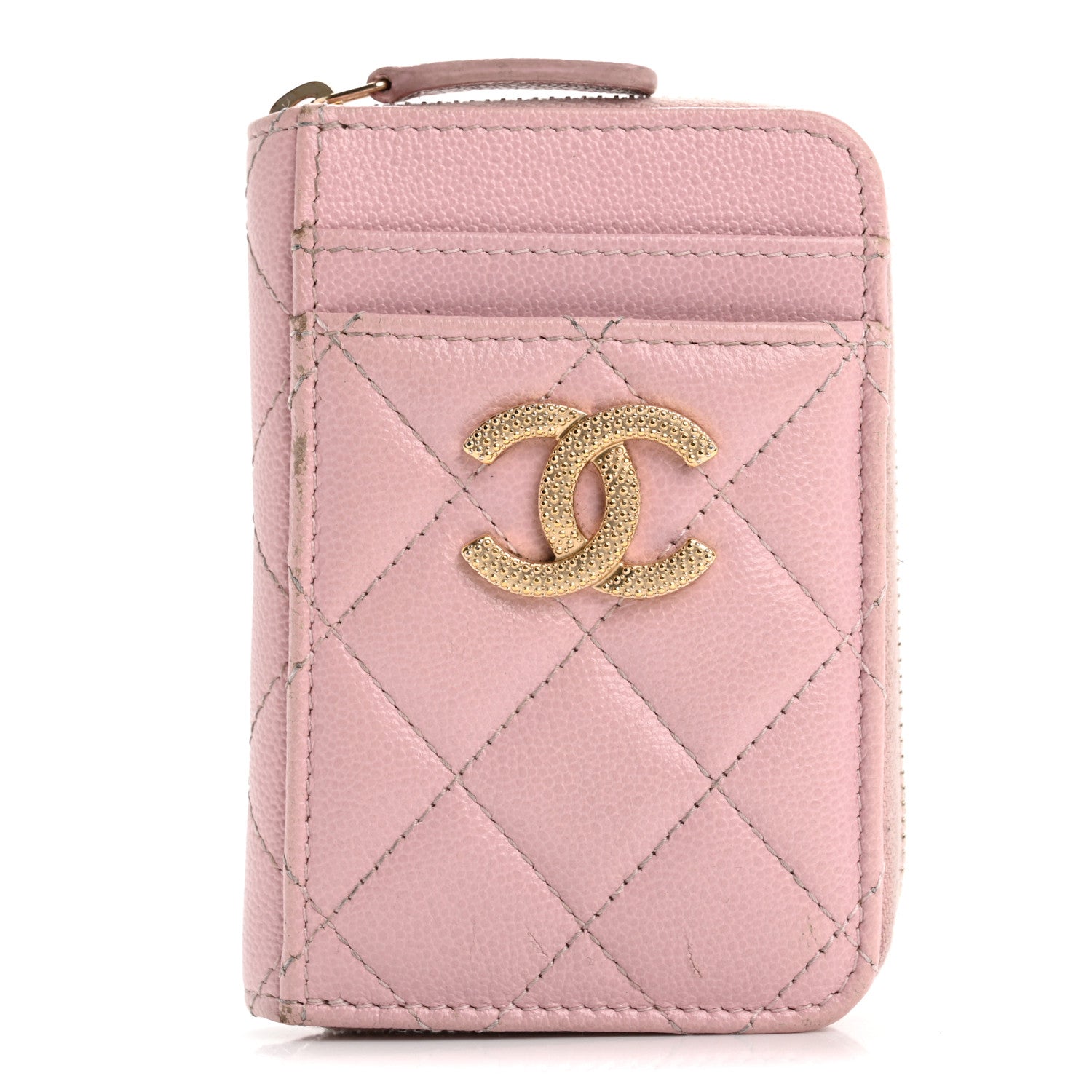 Chanel Caviar Quilted Studded CC Zip Card Holder Pink 1 of 14