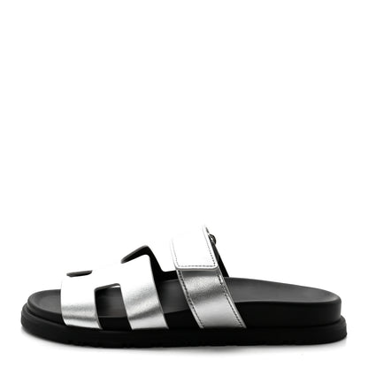 Hermes Metallic Goatskin Womens Chypre Sandals 36 Argent 1 of 9