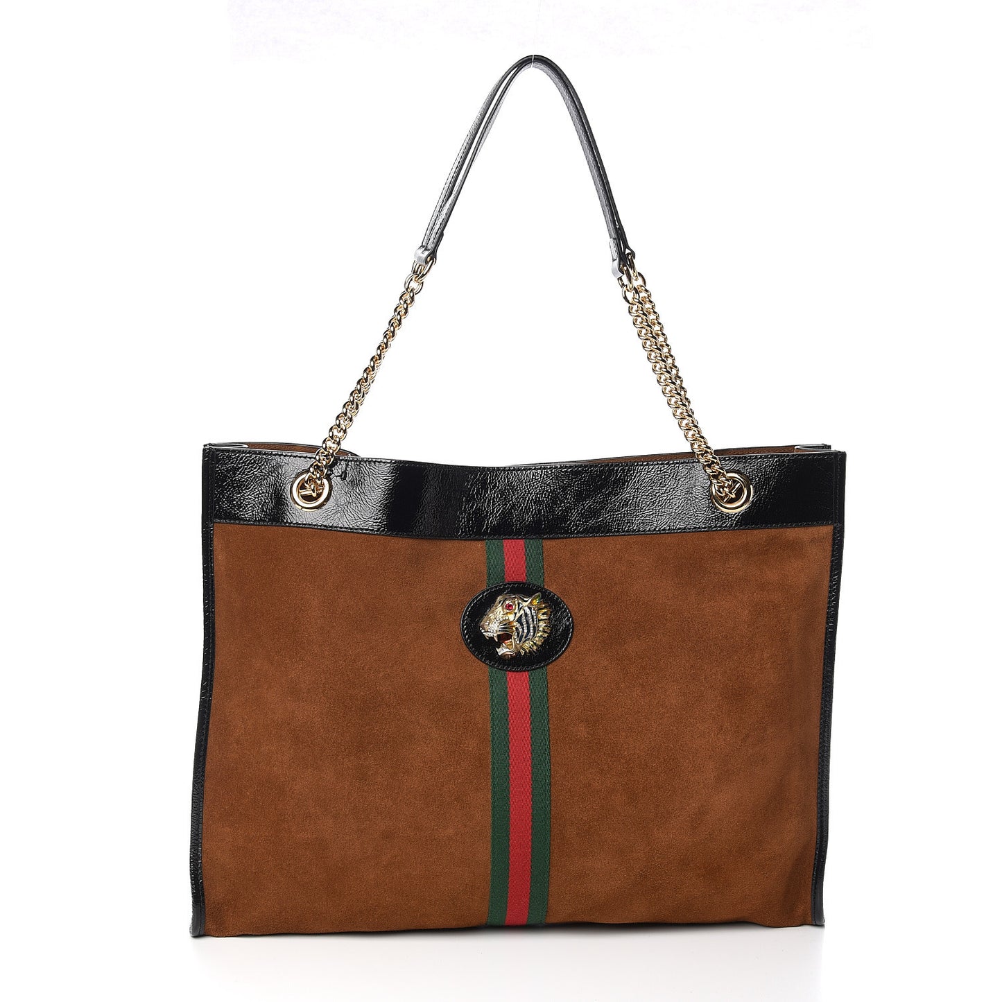 Suede Patent Large Rajah Chain Tote Nocciola Black