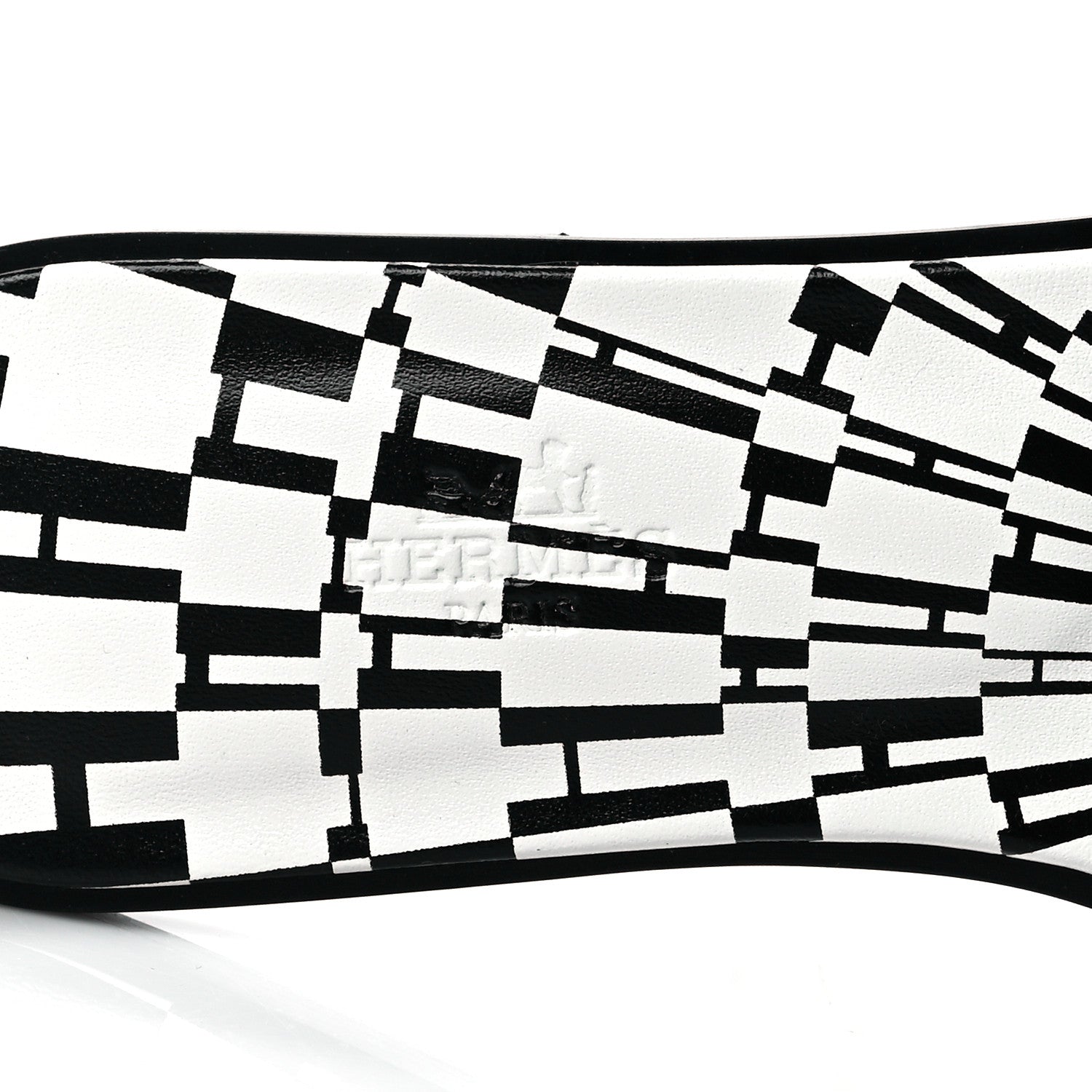 Hermes Calfskin Printed Op'H Oran Sandals 37 Black White 7 of 9