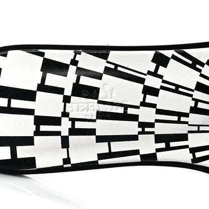 Hermes Calfskin Printed Op'H Oran Sandals 37 Black White 7 of 9