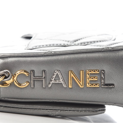 Chanel Metallic Lambskin Quilted Small Side Note Flap Grey 10 of 10
