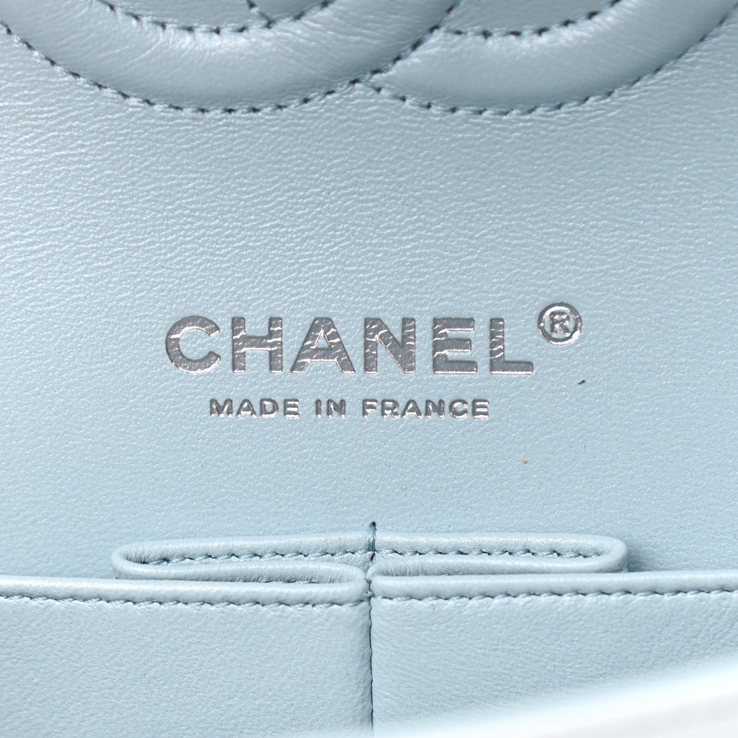 Perforated Lambskin Quilted Medium Double Flap Light Blue Light Purple White