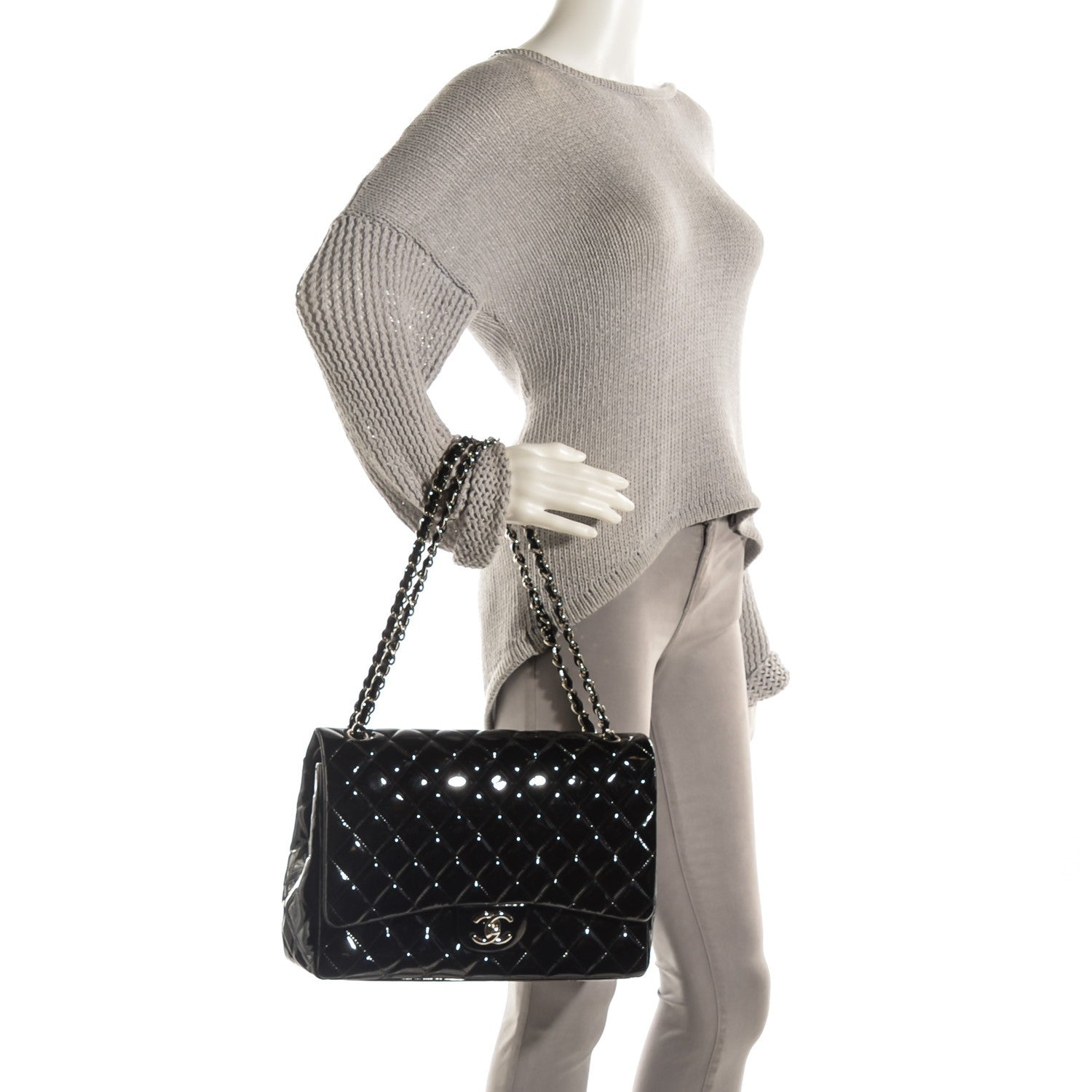 Chanel Patent Quilted Maxi Double Flap Black 2 of 8