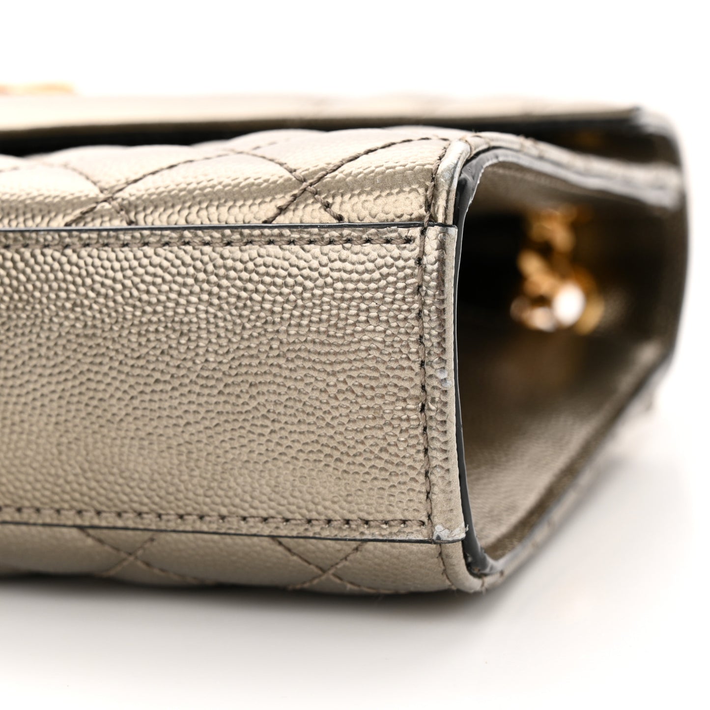 Metallic Grain De Poudre Textured Mixed Matelasse Triquilt Medium Monogram Satchel Gold