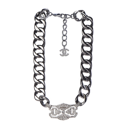 Chanel Crystal CC Chain Link Choker Necklace Dark Silver 3 of 6
