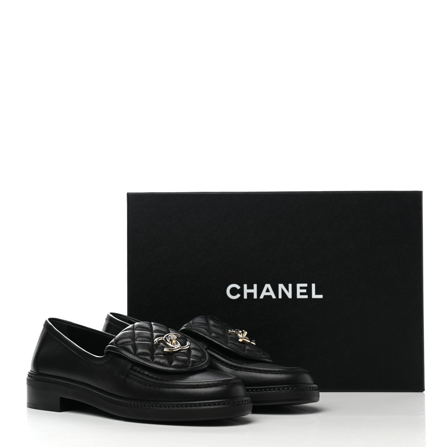 Chanel Lambskin Quilted CC Turnlock Loafers 37 Black 9 of 9