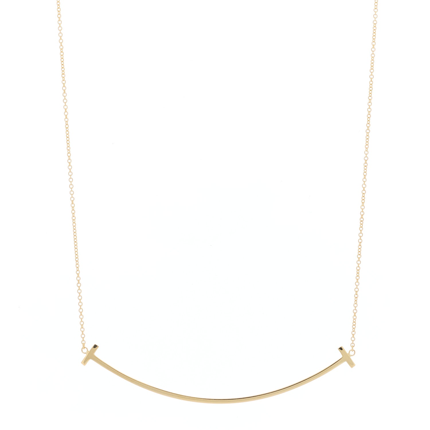 Tiffany 18K Yellow Gold Large T Smile Pendant Necklace 1 of 6