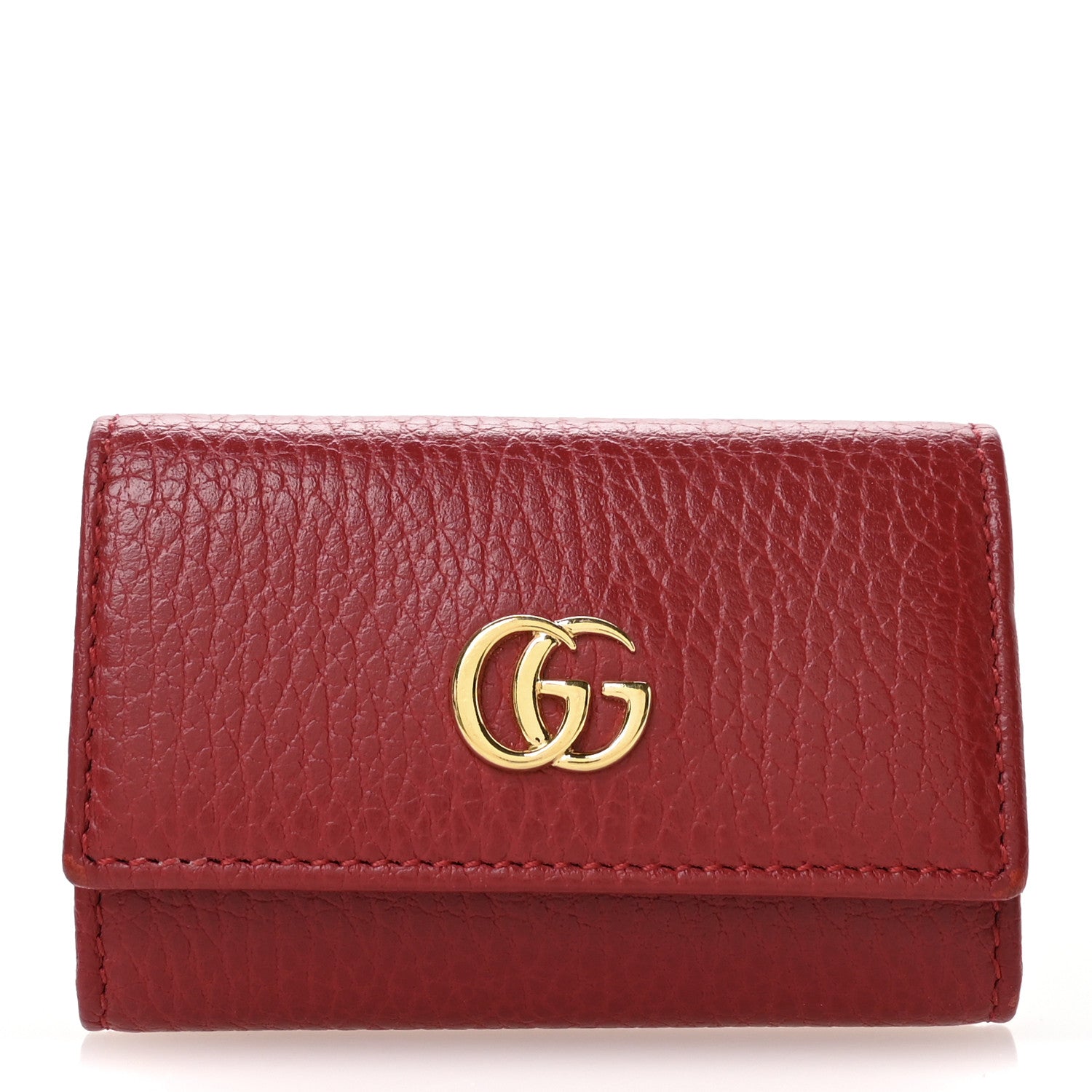 Gucci Pebbled Calfskin GG Marmont 6 Key Holder Hibiscus Red 1 of 8