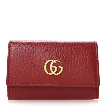Gucci Pebbled Calfskin GG Marmont 6 Key Holder Hibiscus Red 1 of 8