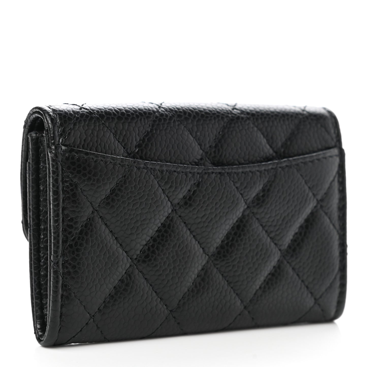 Caviar Quilted Flap Card Holder Wallet Black