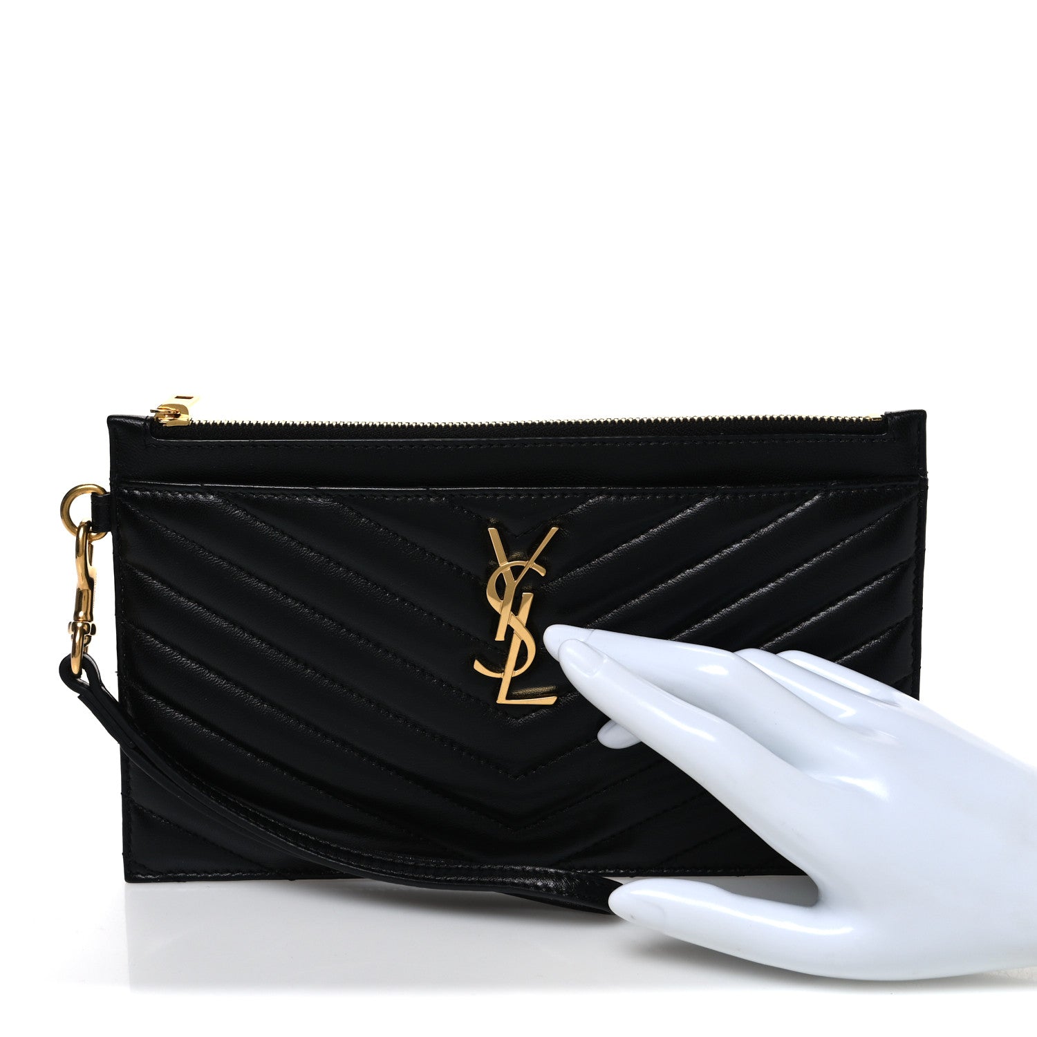 Saint Laurent Lambskin Chevron Monogram Large Bill Pouch Black 2 of 7