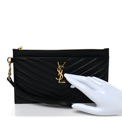 Saint Laurent Lambskin Chevron Monogram Large Bill Pouch Black 2 of 7