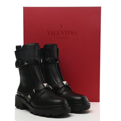 Valentino Garavani Calfskin Tonal Roman Stud 20/40mm Combat Boots 37.5 Black 9 of 9