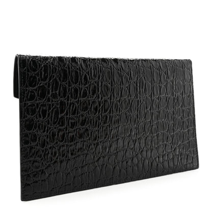 Saint Laurent Calfskin Crocodile Embossed Uptown Monogram Clutch Black 3 of 7
