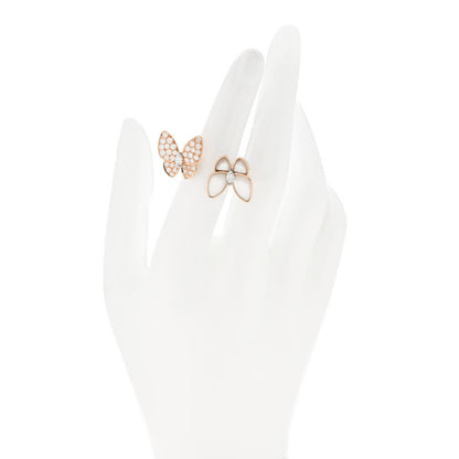 Van Cleef & Arpels 18K Rose Gold Diamond Mother of Pearl Two Butterfly Between The Finger Ring 50 5.25 2 of 5