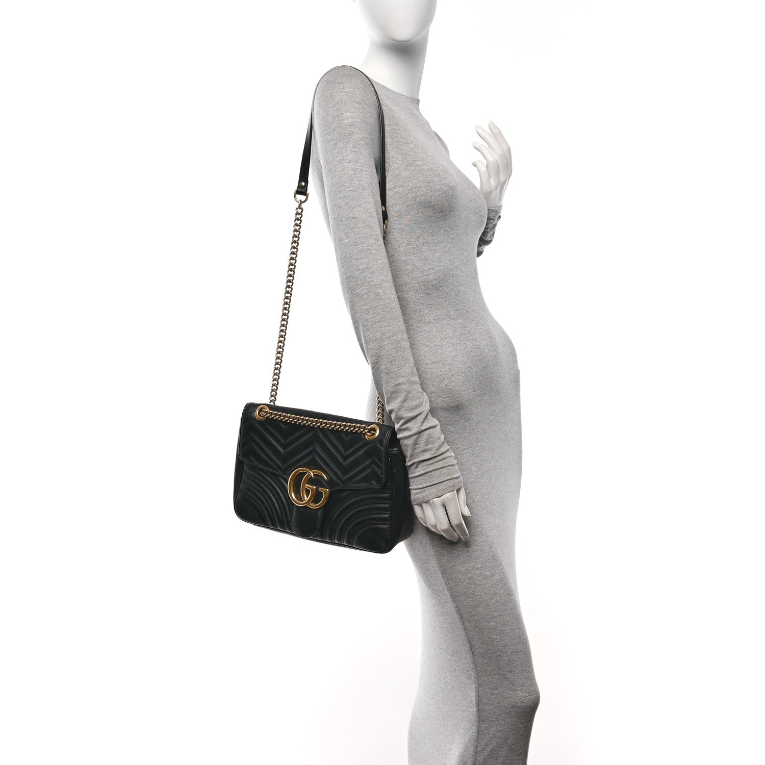 Gucci Calfskin Matelasse Medium GG Marmont Shoulder Bag Black 2 of 10