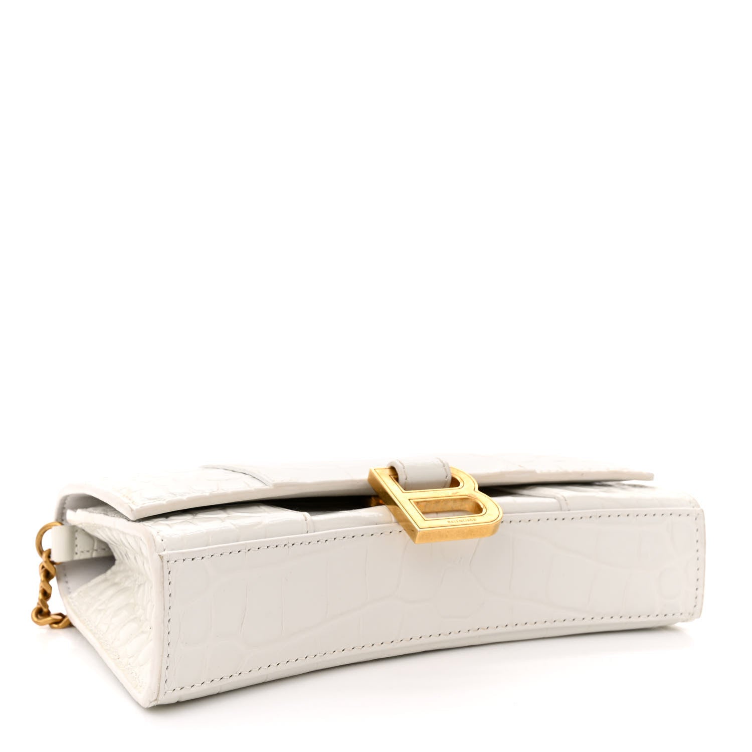 Balenciaga Shiny Calfskin Crocodile Embossed Hourglass Chain Bag Cream 4 of 14