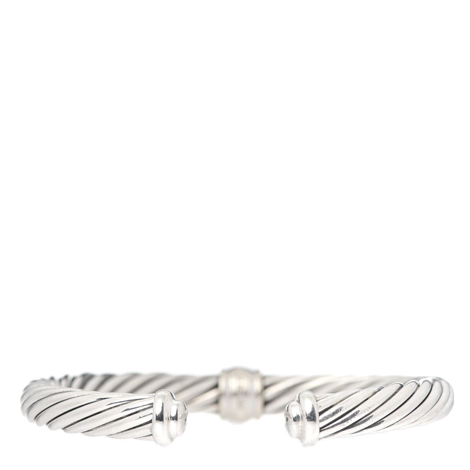 David Yurman Sterling Silver 18K White Gold Diamond 7mm Cable Classics Station Bracelet 3 of 6