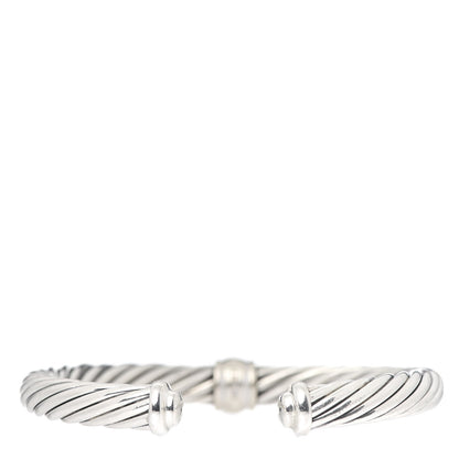 David Yurman Sterling Silver 18K White Gold Diamond 7mm Cable Classics Station Bracelet 3 of 6