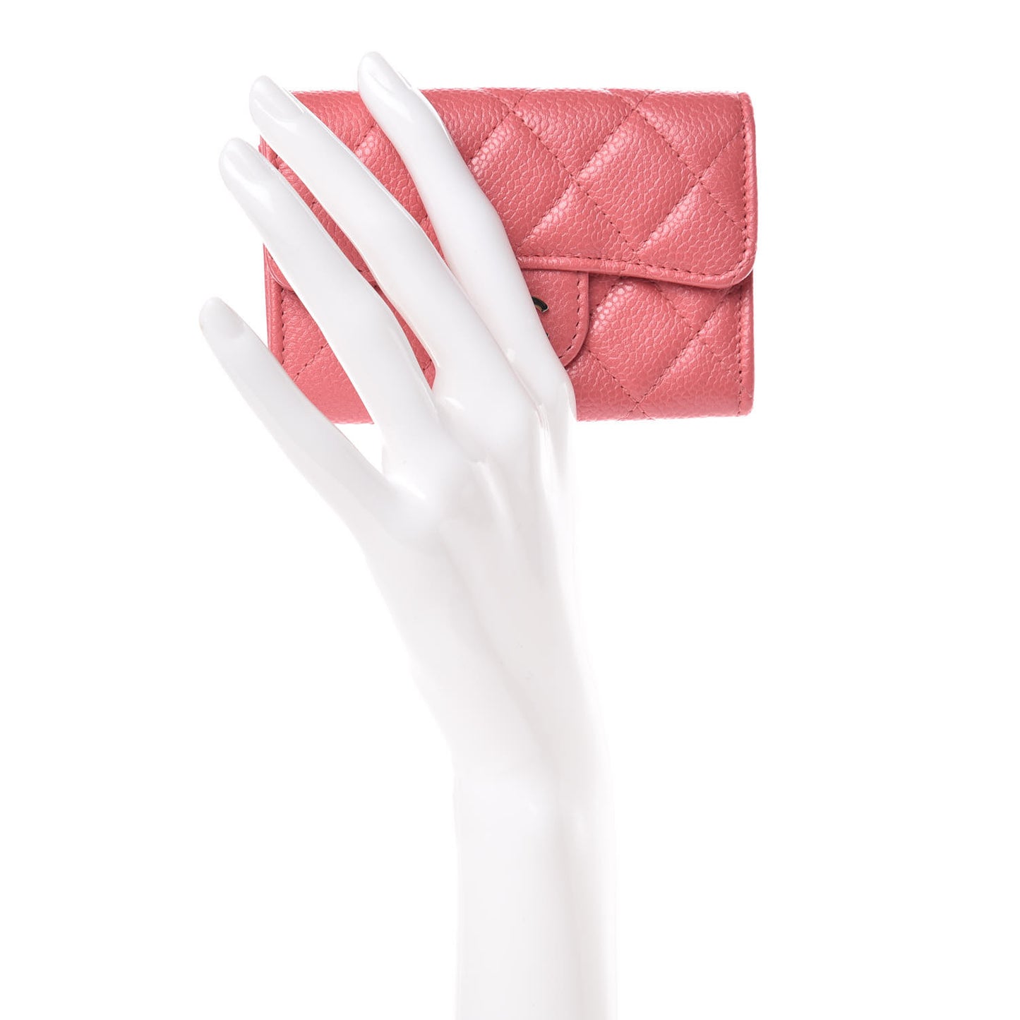 Metallic Caviar Quilted Flap Card Holder Pink