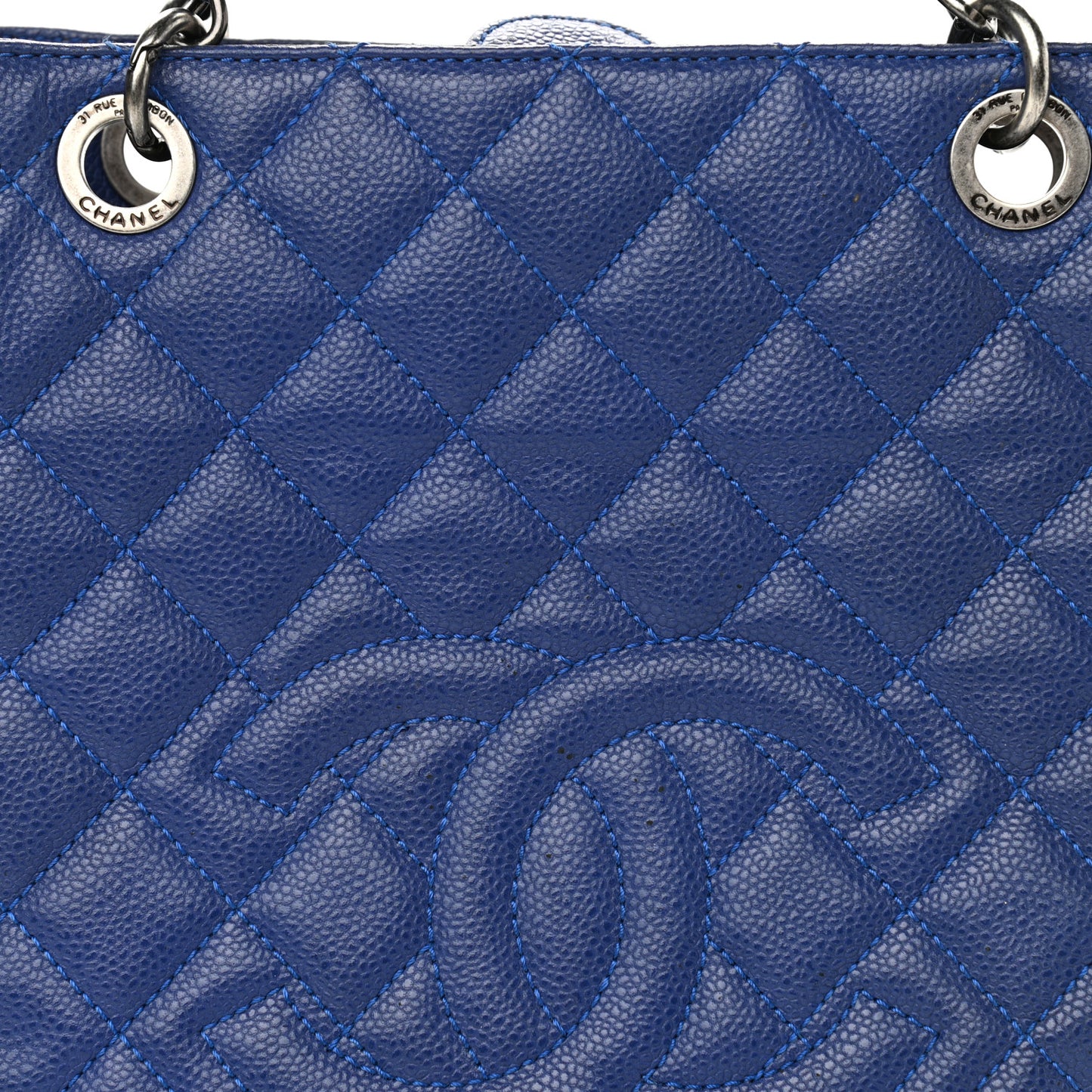 Caviar Quilted Petit Shopping Tote PST Blue