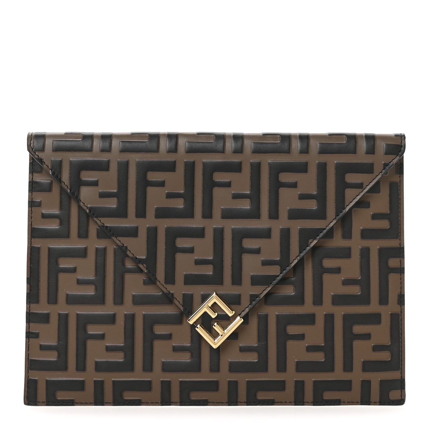 Vitello Ceylon Bi-Color FF 1974 Embossed FF Diamonds Flat Envelope Pouch Maya Black