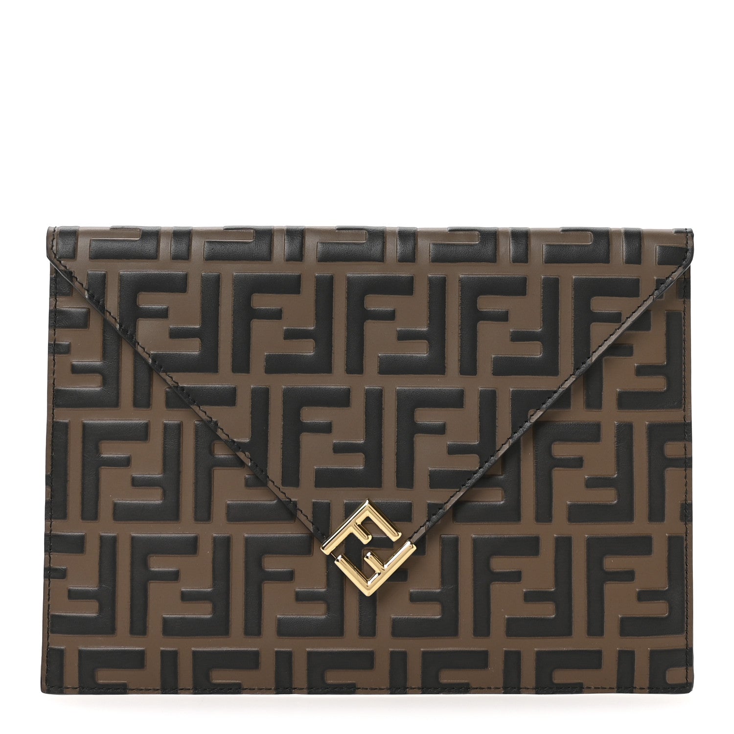 Fendi Vitello Ceylon Bi-Color FF 1974 Embossed FF Diamonds Flat Envelope Pouch Maya Black 1 of 8