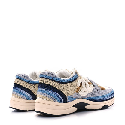 Chanel Braided Raffia Womens CC Sneakers 40 Blue Beige 5 of 11