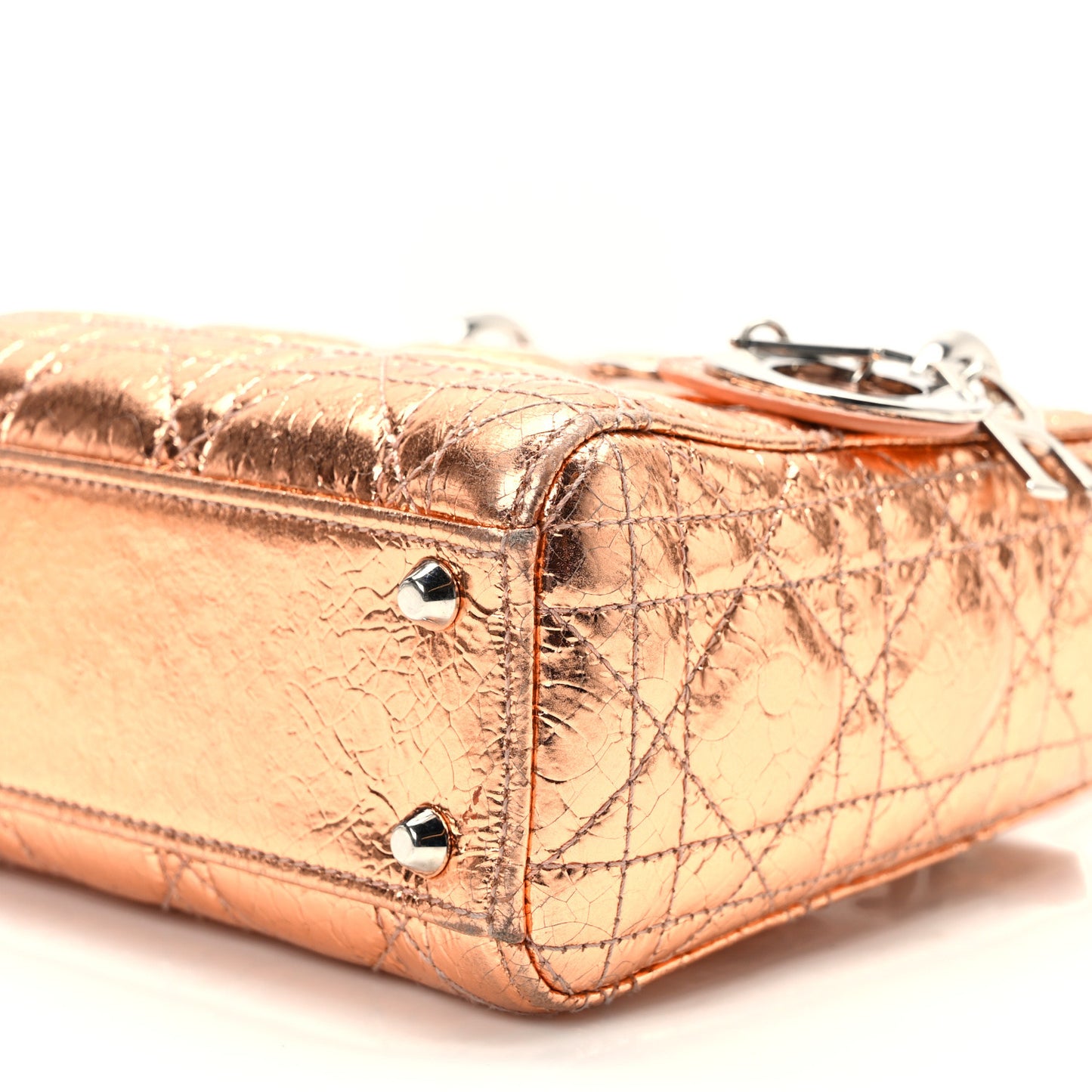 Metallic Crinkled Lambskin Cannage Mini Lady Dior Pink