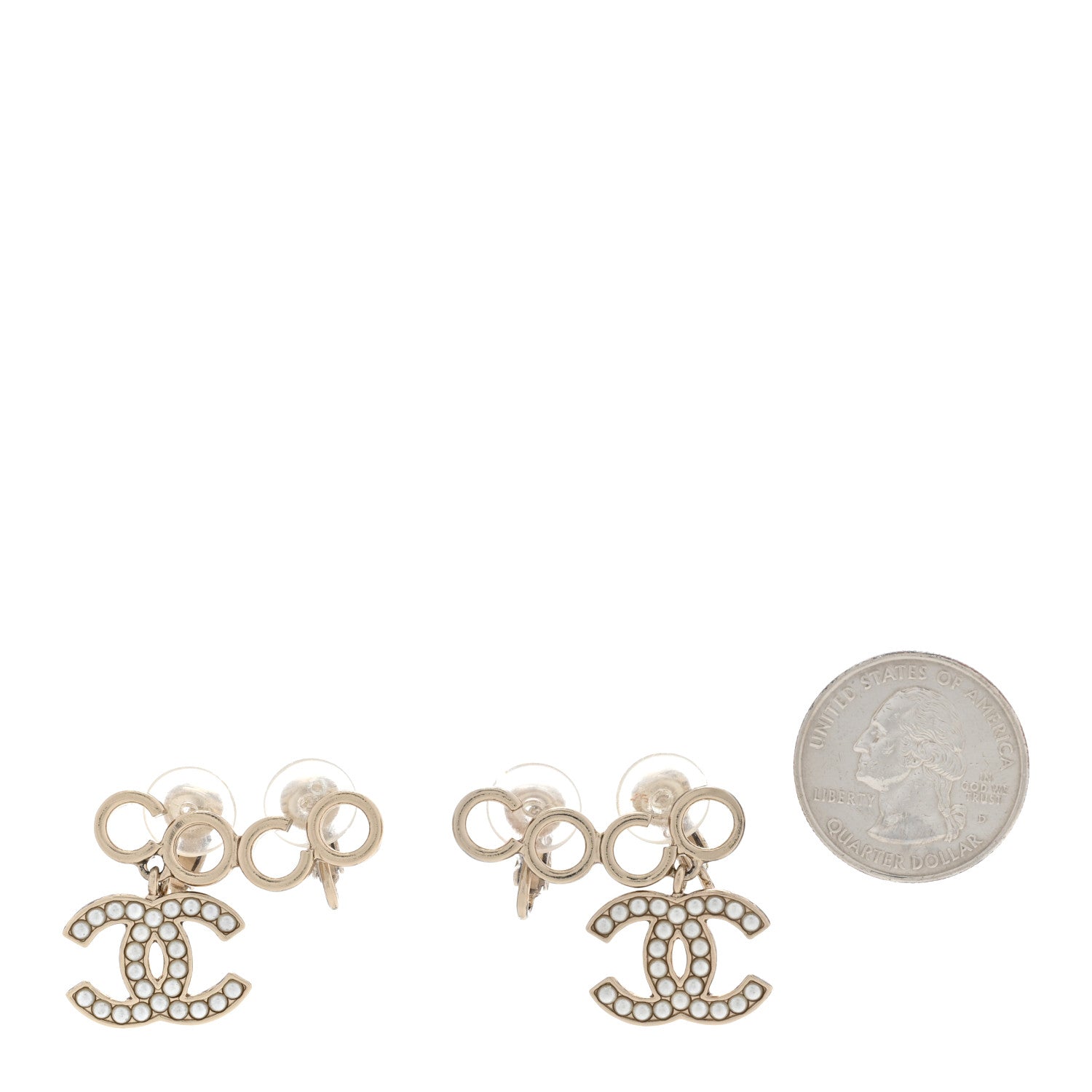 Chanel Metal Pearl CC Coco Climber Clip On Earrings Gold 2 of 5