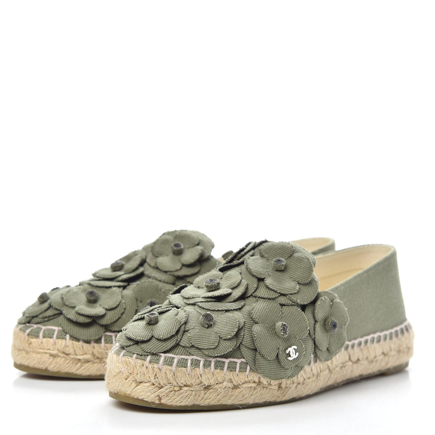 Chanel Fabric Camellia CC Espadrilles 36 Khaki 3 of 9
