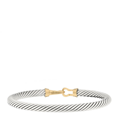 David Yurman Sterling Silver 14K Yellow Gold 5mm Cable Classic Buckle Bracelet 2 of 3