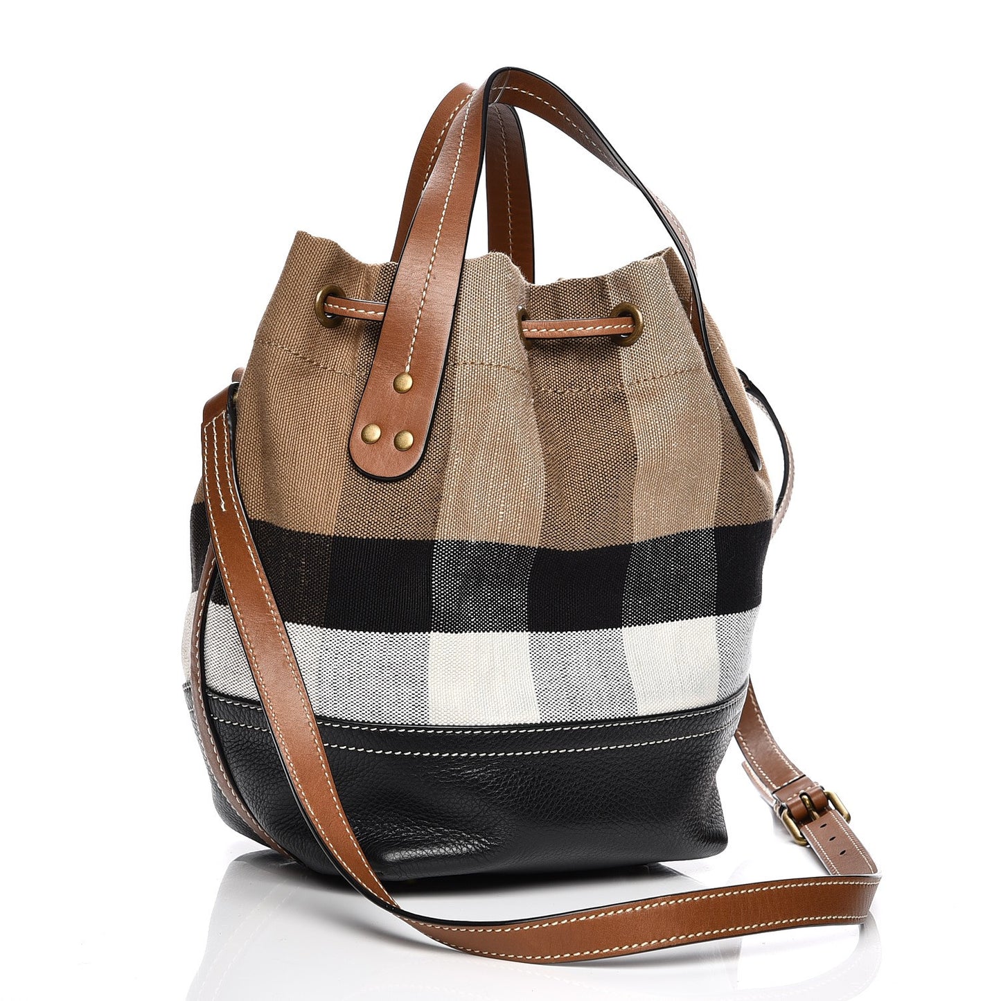 Canvas Mega Check Small Bucket Tan